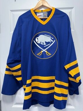 CCM Royal Blue and Yellow Buffalo Sabres Hockey Jersey